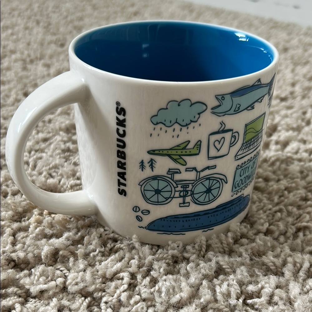Starbucks Seattle White and Blue Ceramic Mug